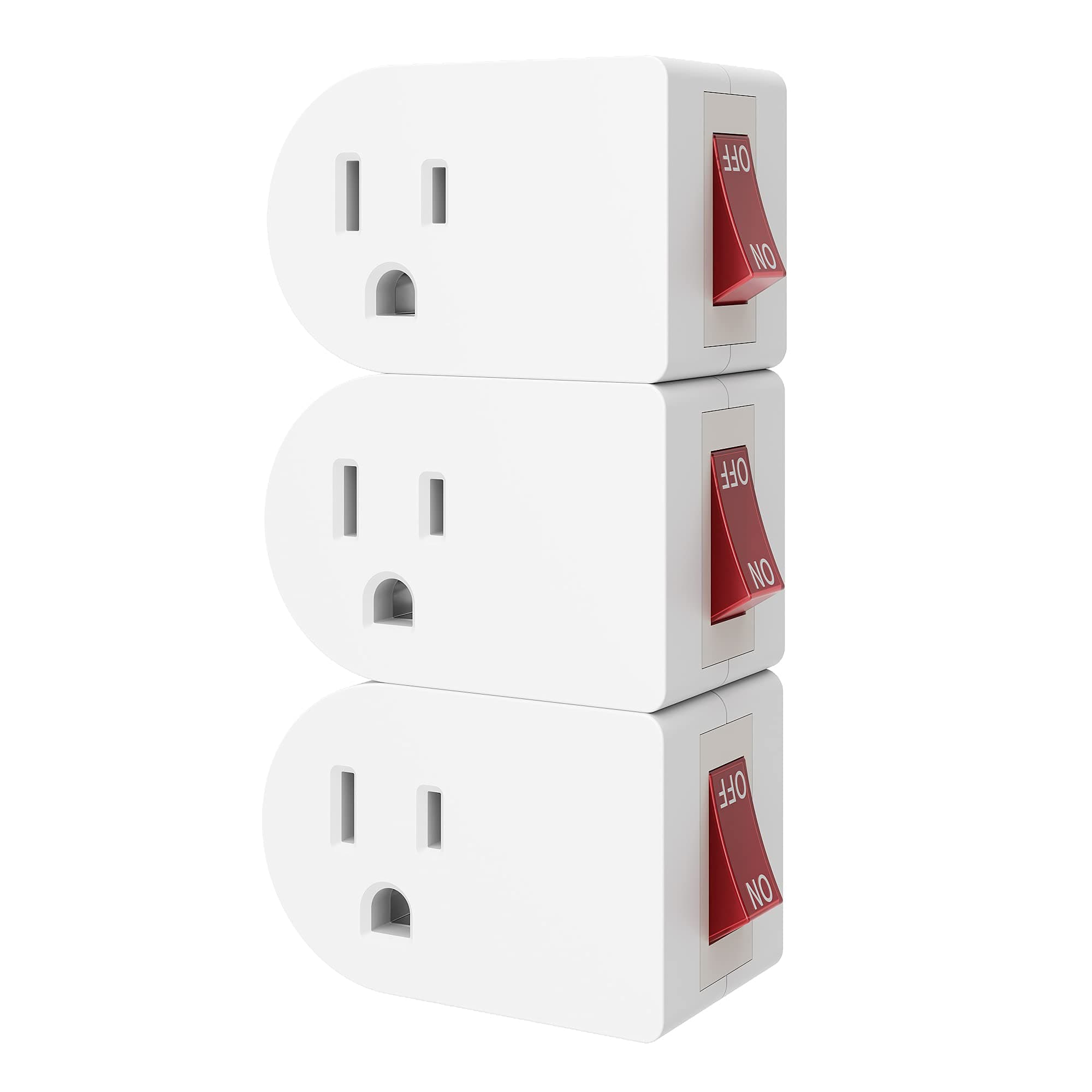 oviitech 3 Pack Grounded Outlet Wall Tap Adapter with On/Off Power Switch,Single Outlet with Switch in White