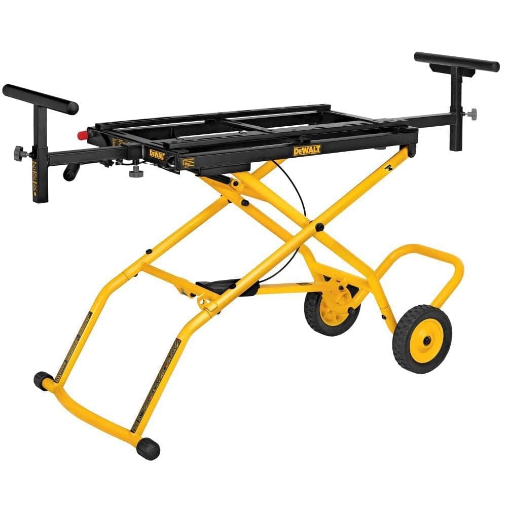 DEWALT Miter Saw Stand With Wheels, 32-1/2 in. x 60 in Foldable Rollling Stand, Adjustable Height, Durable Steel, 8 ft. Material Support, Universal Mounting Rails (DWX726)
