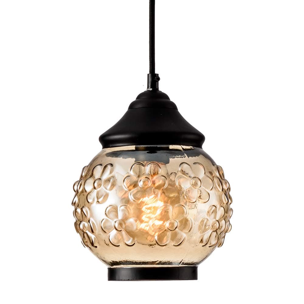 LULING Vintage Globe Brown Glass Pendant Light, Chic Drop Hanging Light Vintage Swag Light for Kitchen Island (Globe)