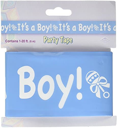 Beistle Boy Plastic Streamer Baby Shower Party Decorations, 3" x 20', Light Blue/White
