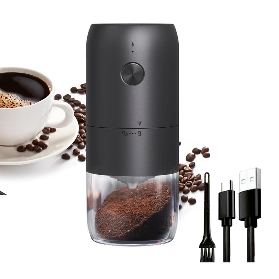 XVersion Electric Coffee Grinder مطحنة قهوة – Automatic Bean Grinder, Wireless Rechargeable with Removable Bowl, Adjustable Settings & Cleaning Brush - Black