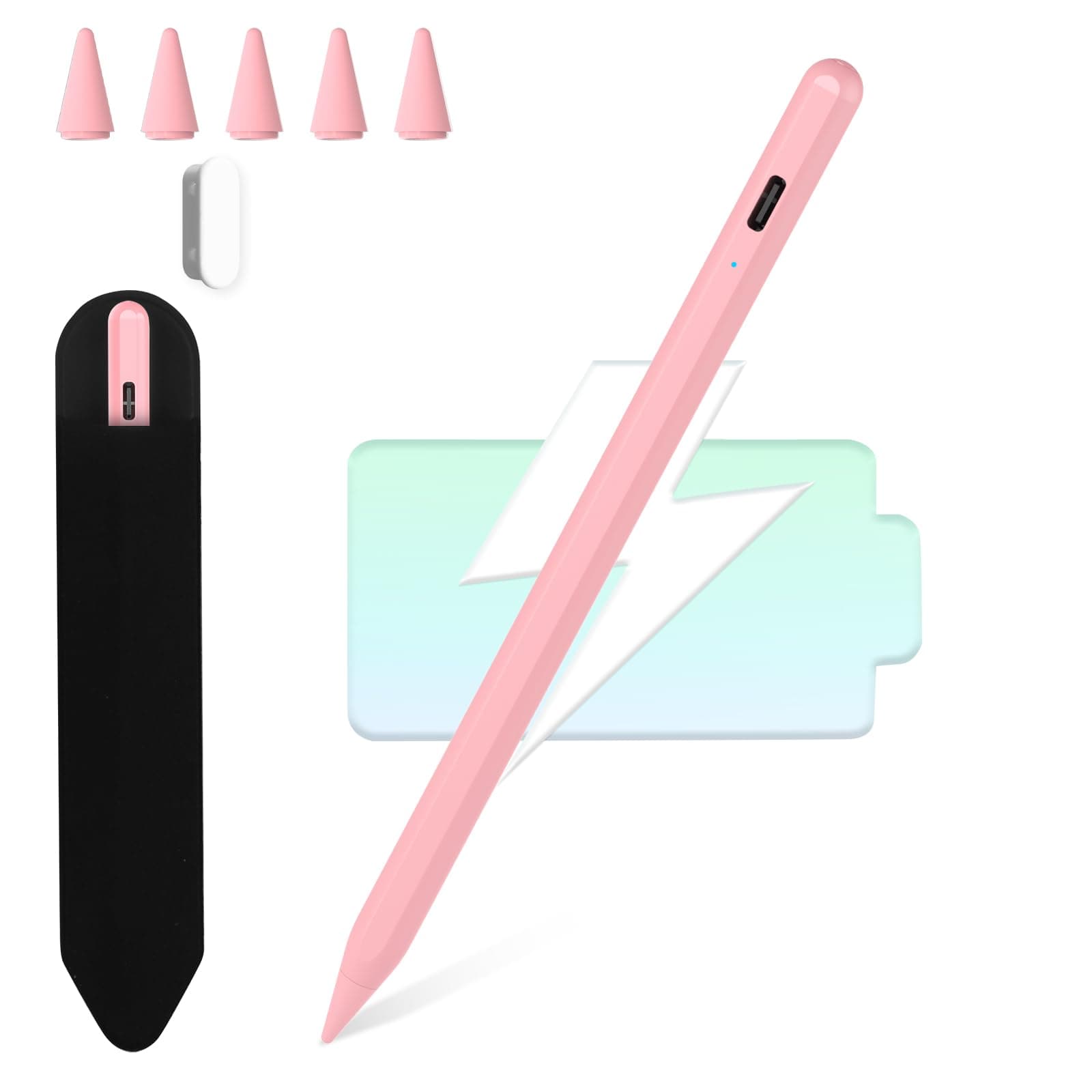 Stylus Pen for iPad 9th 10th 11th Generation with Palm Rejection, Fast Charging Pencil for iPad A16/10/9/8/7/6, for Air 5/4/3/M3, for Pro 11/12.9"(2018-2022), Mini 5/6 (Pink)