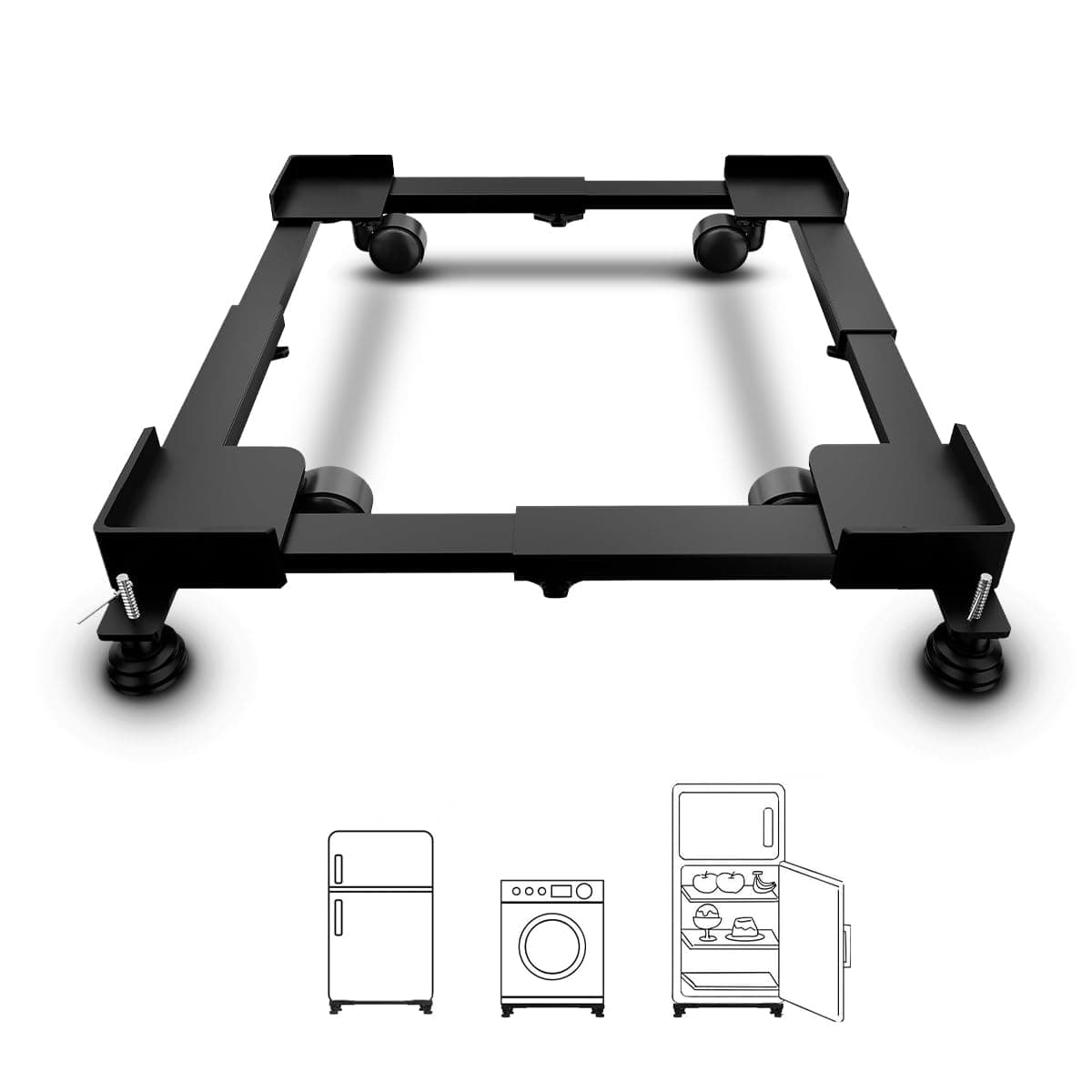 - Smart Shelter Washing Machine Trolley for Fully and Semi Automatic, Front or Top Load, Fridge and Dishwasher Stand, Adjustable Metal and Wheels, Capacity 170Kg, Black (Min:16.5"x19.5", Max:25.5"x32")