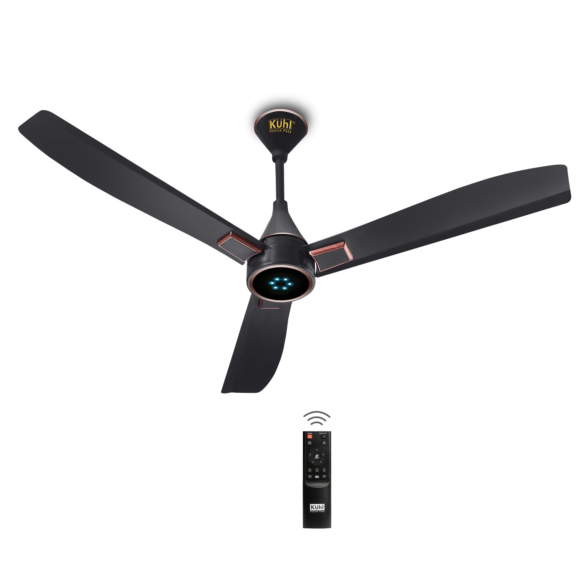 KUHL Arctis A8 1200 mm BLDC 65% Power Saving BLDC Ceiling Fan With Remote | BEE 5 Star Rated & ISI Marked | High Air Flow & LED Indicators | 5 Year Warranty on Motor | Matt Black