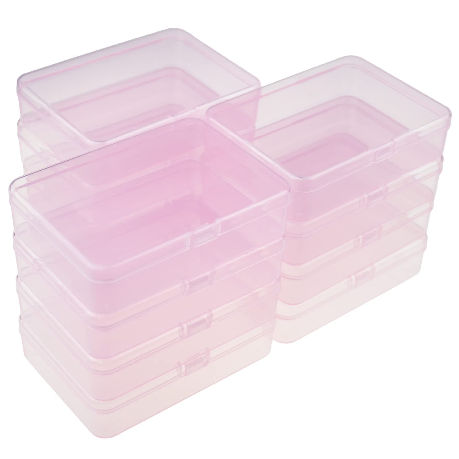 LJY 12 Pack Pink Plastic Storage Boxes with Lids 11.5 x 8.5 x 2.8 cm – Rectangular Small Containers for Diamond Art Accessories, Beads, Crafts and Hardware, Stackable Organiser Box Set
