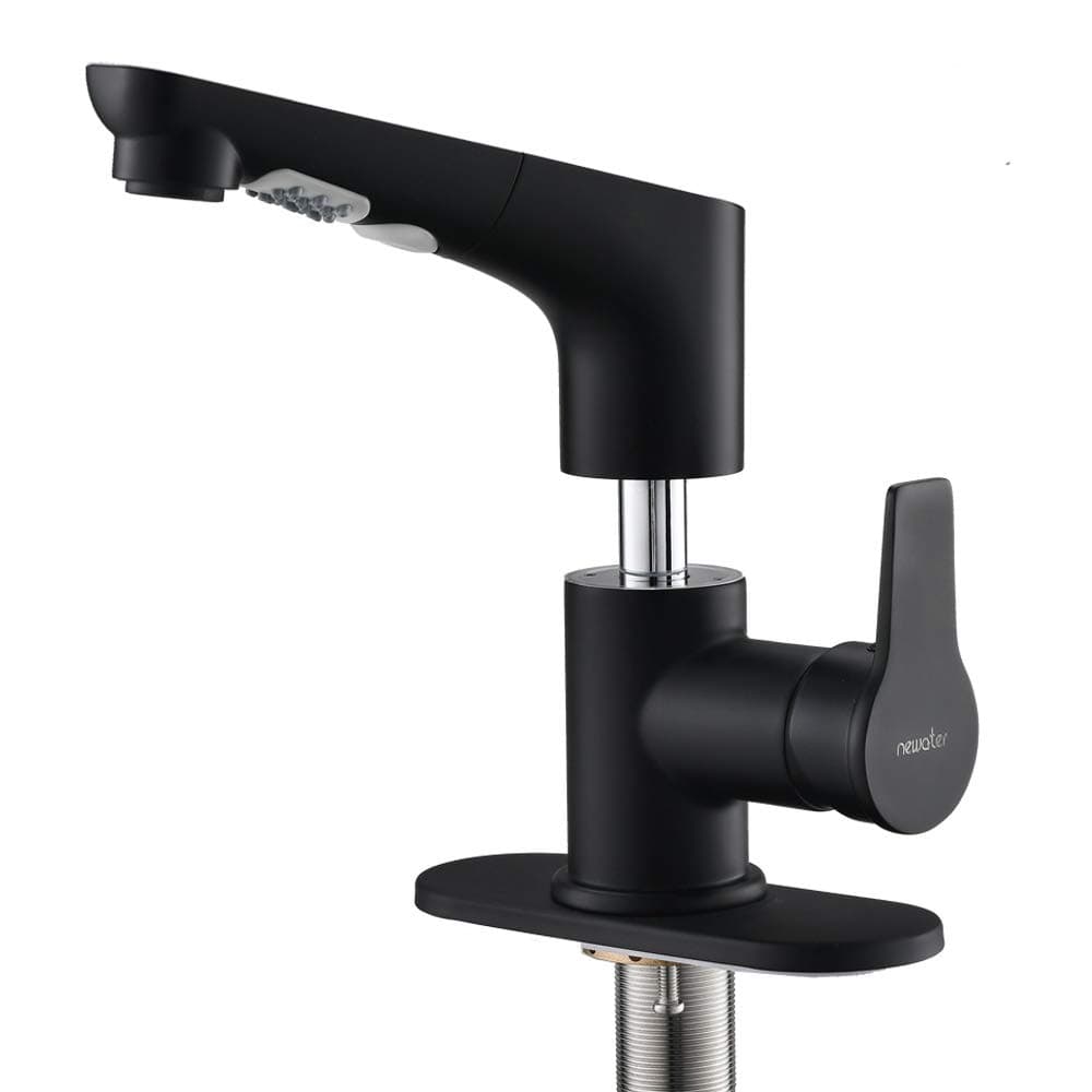 NEWATER Elevating height Bathroom Sink Faucet Basin Mixer Tap with Pull Out Sprayer Matte Black Single Handle