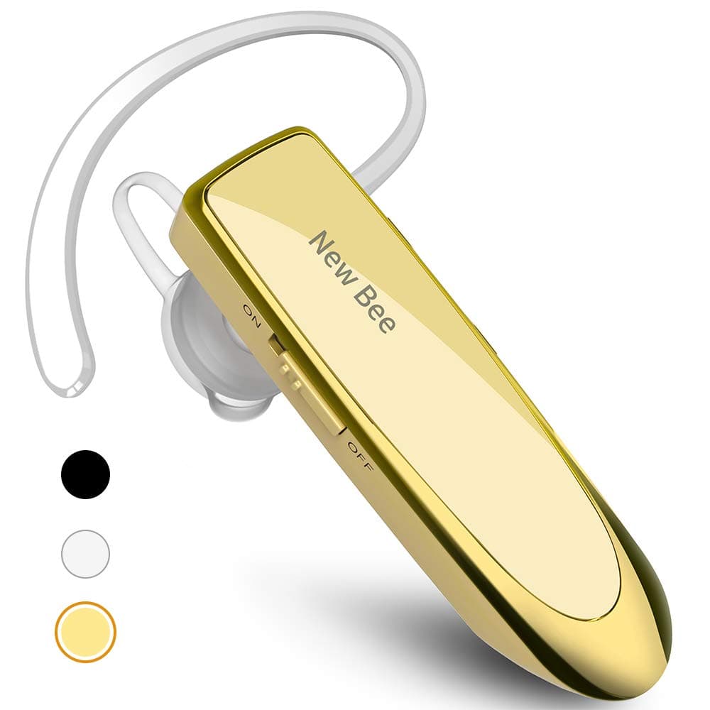 New Bee Bluetooth Earpiece V5.0 Wireless Handsfree Headset with Microphone 24 Hrs Driving Headset 60 Days Standby Time for iPhone Android Samsung Laptop Trucker Driver (Gold)