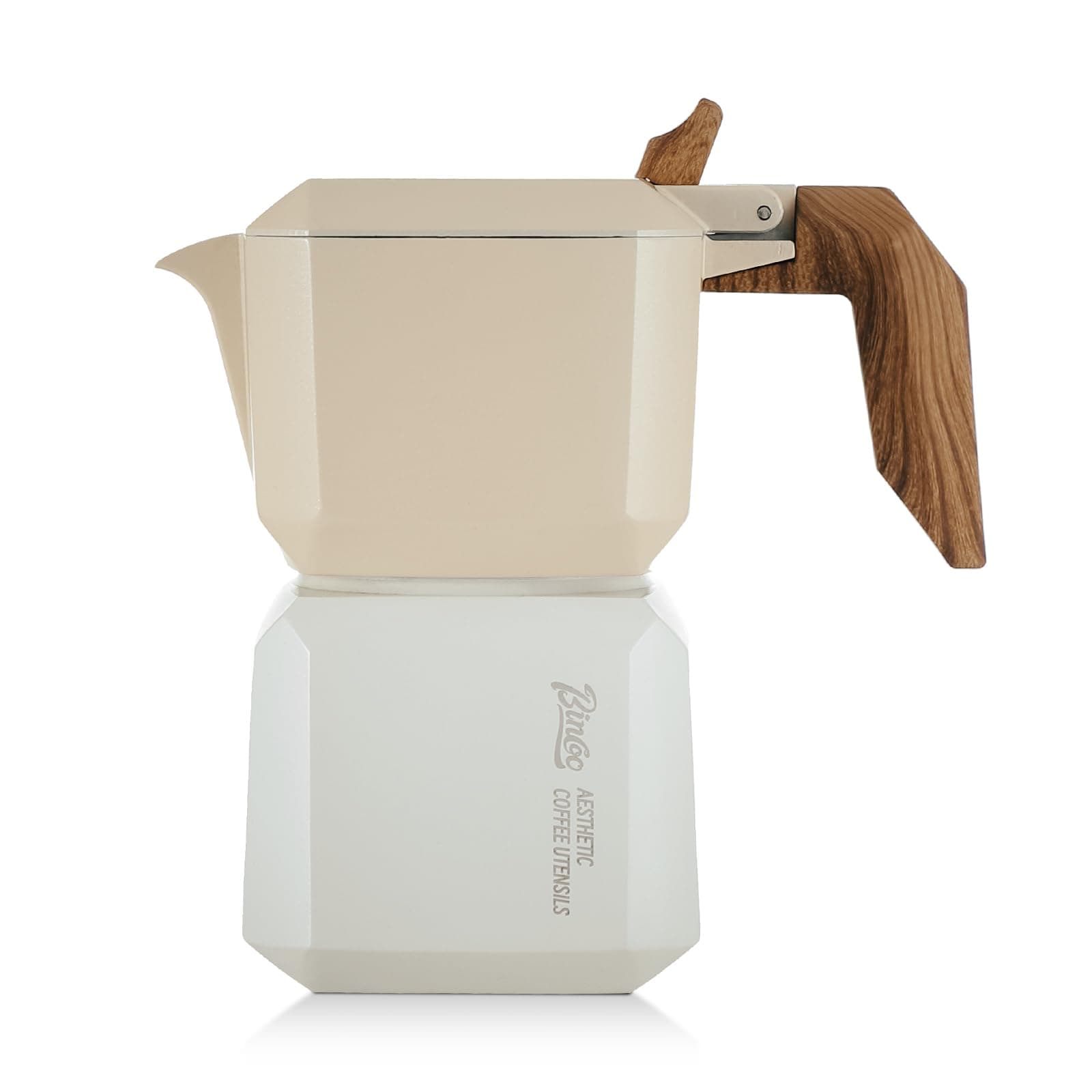 Bincoo Stovetop Espresso Maker 2 Cups,Creative Cube Moka Coffee Pot Double Valve-Italian Espresso Moka Pot with Filter Paper,120ML/4oz (White-yellow)