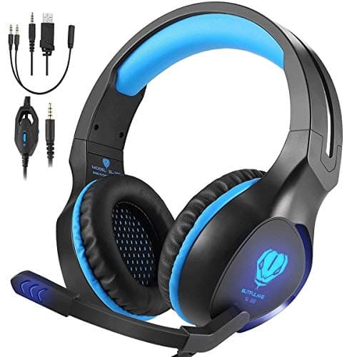 Gaming Headset, Headset Gaming Headset for PS4, PC with Mic Noise Cancelling Over-Ear Headphones Bass Surround Headset, LED Lights, Volume Control and Soft Memory Earmuffs