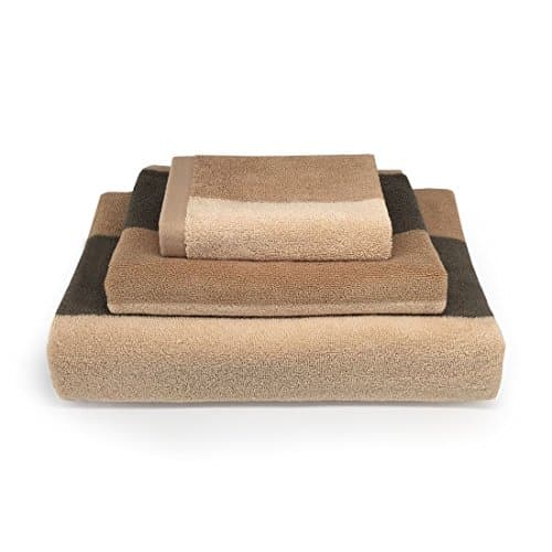 Years Calm 3 Pack Cotton Towel Sets Eco Friendly Soft Absorbent Striped Hand Towel, Washcloths and Bath Towel for Hotel Spa Bathroom (Beige+Brown)