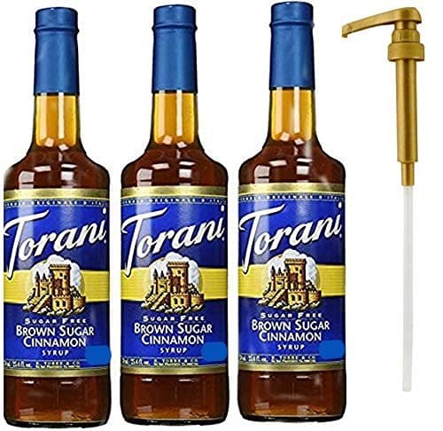 Torani Sugar Free Brown Sugar Cinnamon Syrup 3 Pack, Plus 1 Torani Syrup Pump for Perfect Measuring