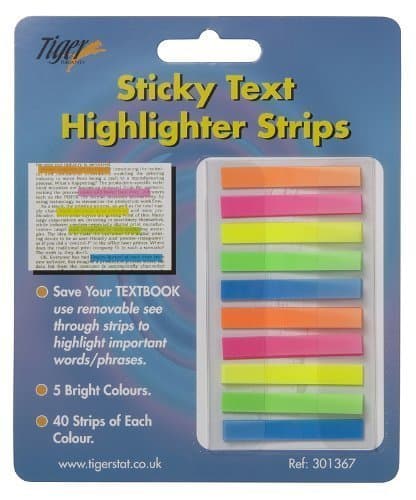 Tiger Stationery Sticky Neon Highlighter Strips Repositionable Memo Note Tabs x 600