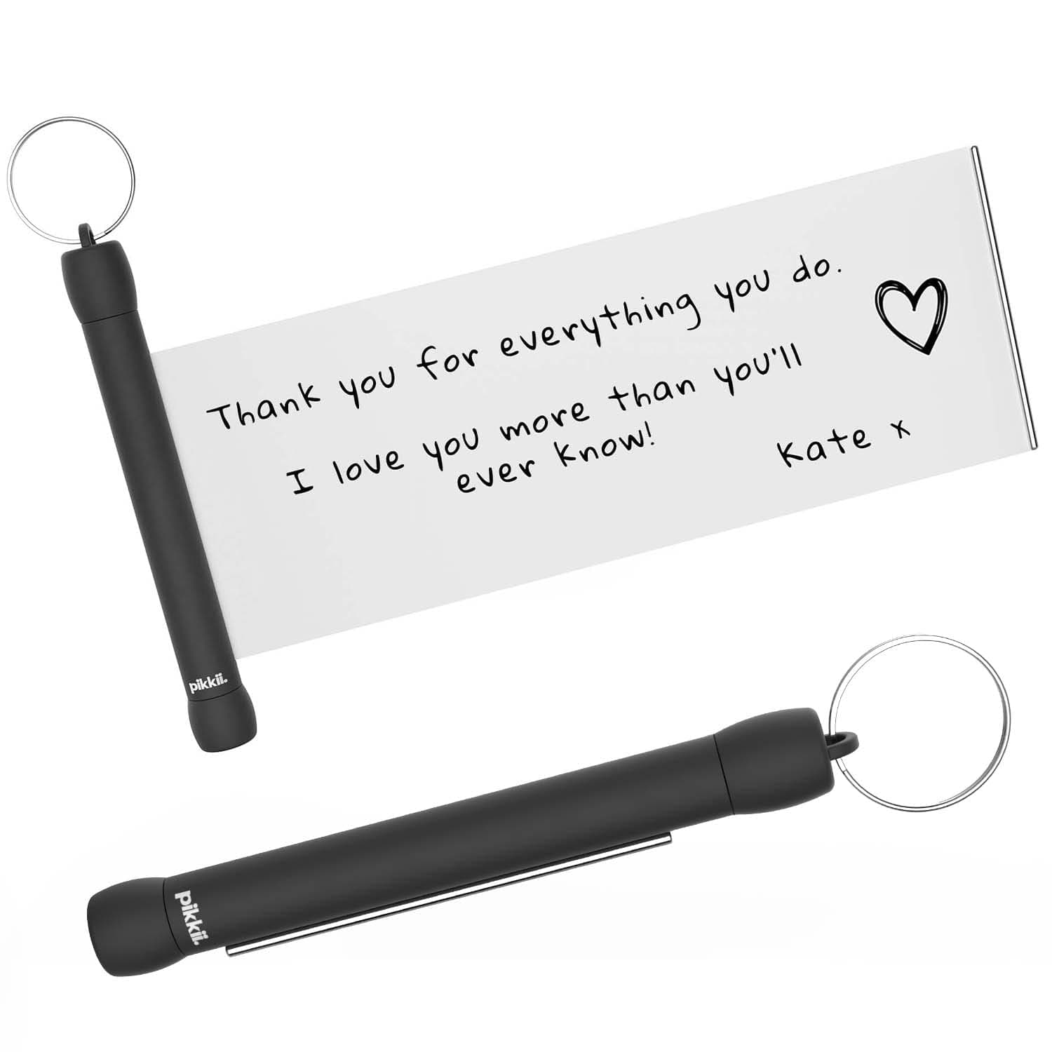 Pikkii Secret Message Scroll Keyring | Personalised Keyring Kit | Custom Retractable Keychain | Gift Box Included, Black