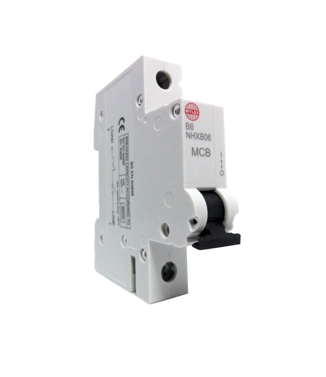 Wylex NHXB06 6 Amp Single Pole Type B 230V 6kA Circuit Breaker MCB (NSB06)