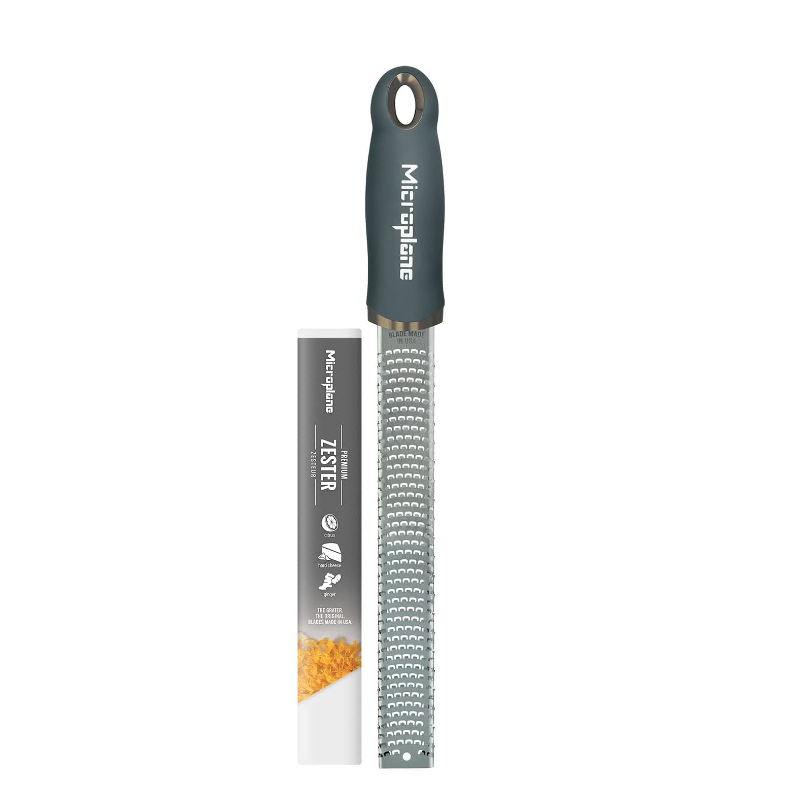 Microplane Premium Zester Grater in After Dark Gray | Lemon Zester tool, Hard Cheese & Vegetable Grater | For Citrus, Parmesan Cheese, Garlic, Ginger, Nutmeg | Fine Stainless Steel Blade, Made in USA