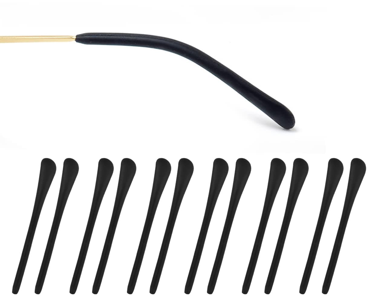 6 Pairs Temple Tips for Eyeglasses Thin (1.0 mm to 1.5 mm) Metal Temple Covers Anti-slip Silicone Glasses Earpieces Ear Sock Cushion Pieces Replacement - Black