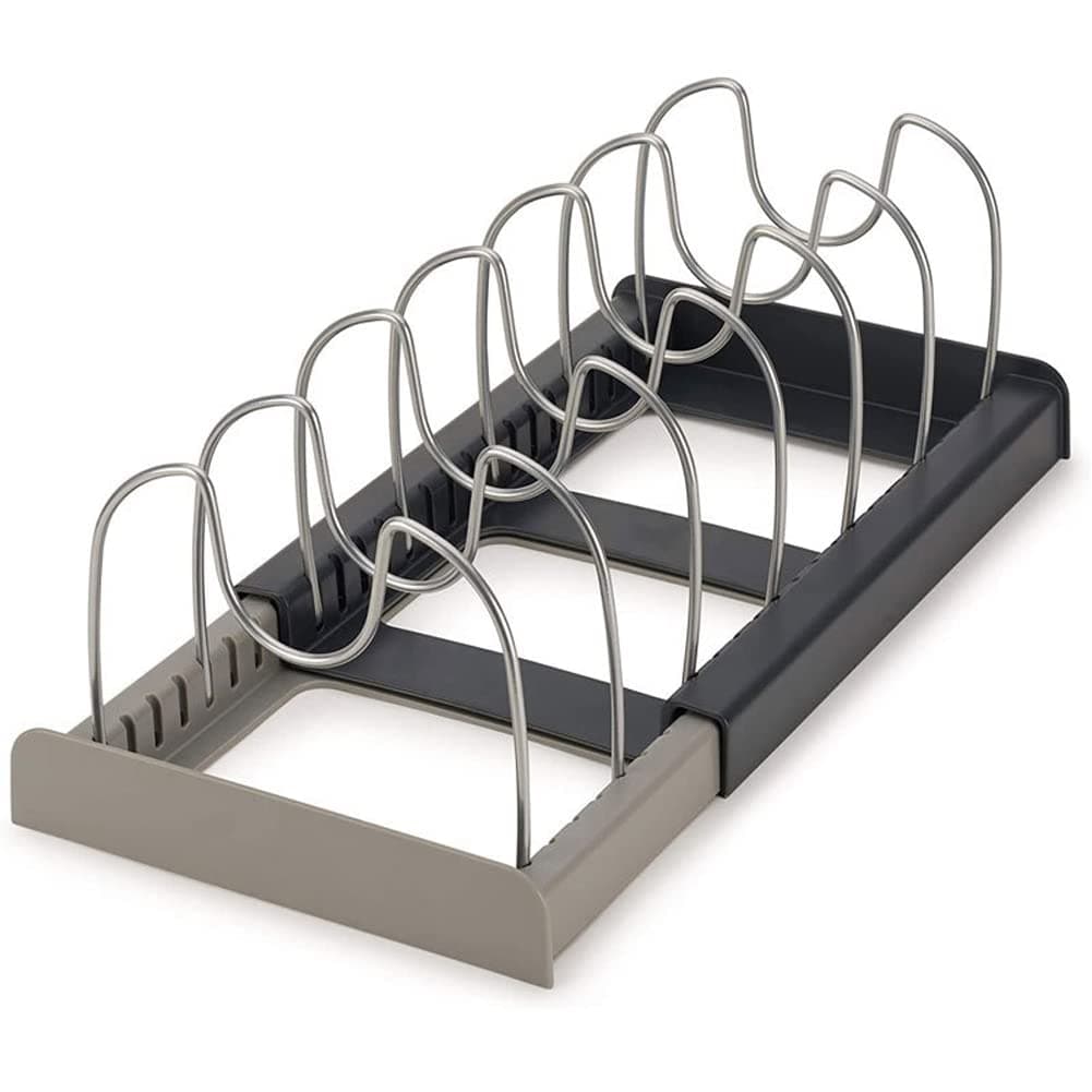 Pan Pot Lid Rack Organizer, Kitchen 7 Tiers Adjustable Stainless Steel Compartments Holder with 2 DIY Methods for Kitchen Cabinet and Counter Hanging Storage Shelf – Expandable Length up to 22inches