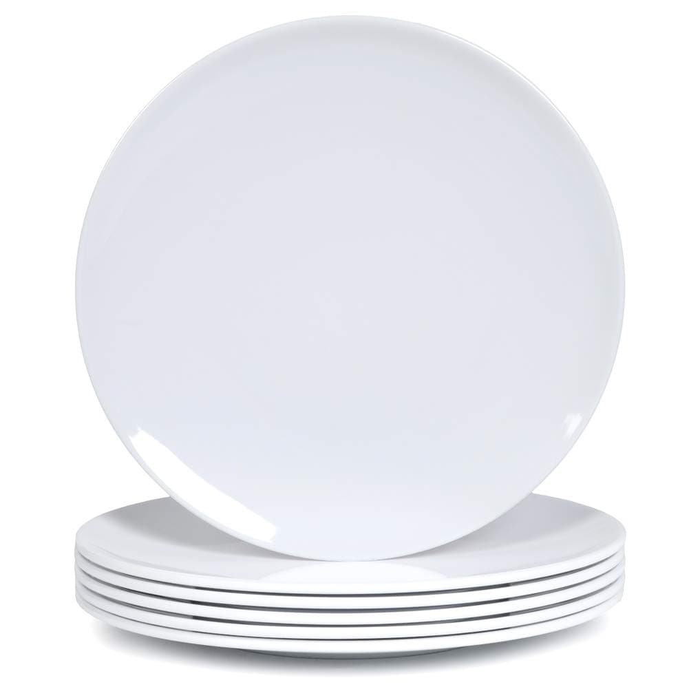Webbylee Melamine Dinner Plates - 6pcs 10inch Dinnerware Dishes Set for Indoor and Outdoor Use, Break-resistant, White