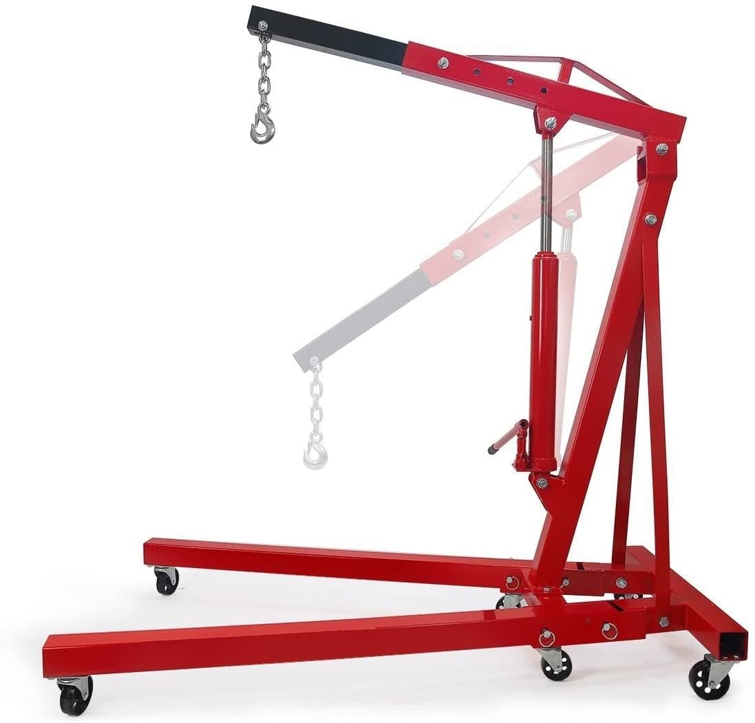 ABBASALI 2 Ton Engine Hoist Stand Cherry Picker Ship Crane Folding Lift Garage Workshop Auto Repair Foldable Stand, Red