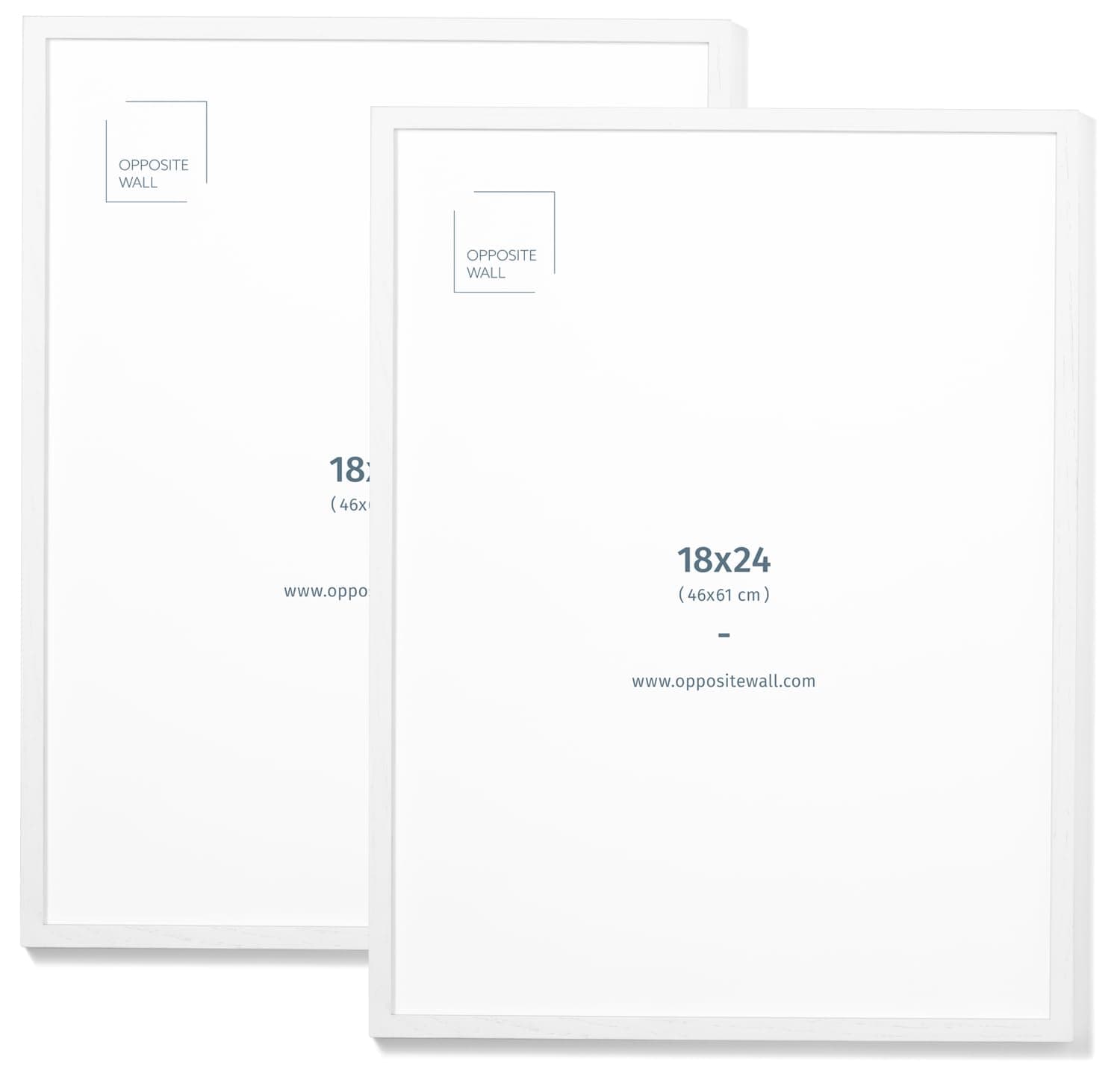 Opposite Wall - 18x24 in - White Solid Oak Wood Picture Frame - Lightweight, Versatile & Shatterproof - Wall Hanging Poster or Photo Frame - Wall Decor for Office, Gallery & Home - 2 Pack