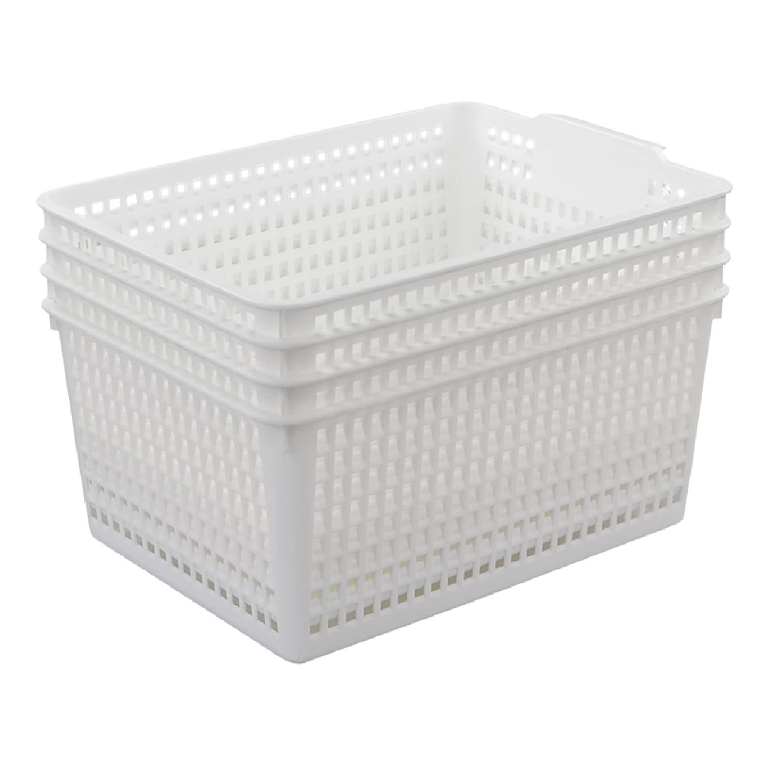 Easymanie Large Plastic Storage Basket Box, 4 Packs, White