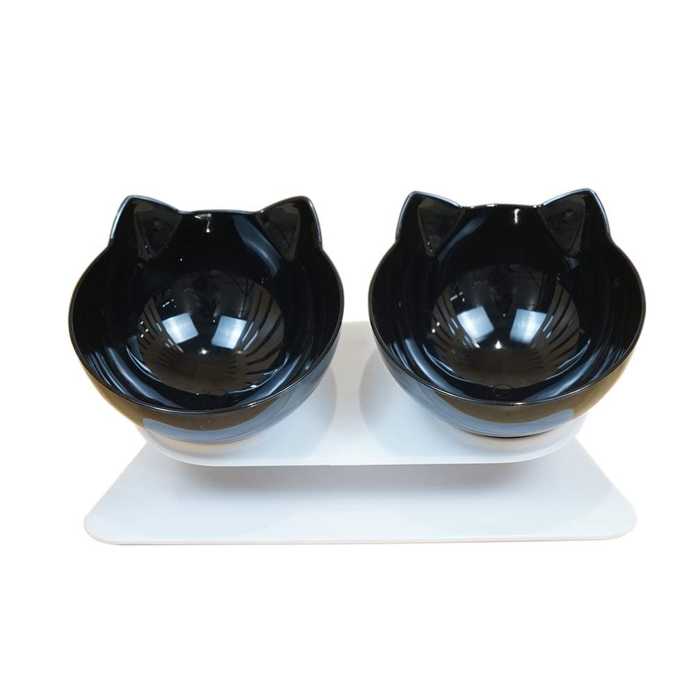 Laifug Elevated Double Cat Bowl,Pet Feeding Bowl Raised The Bottom For Cats And Small Dogs(Set Of 2, Black)