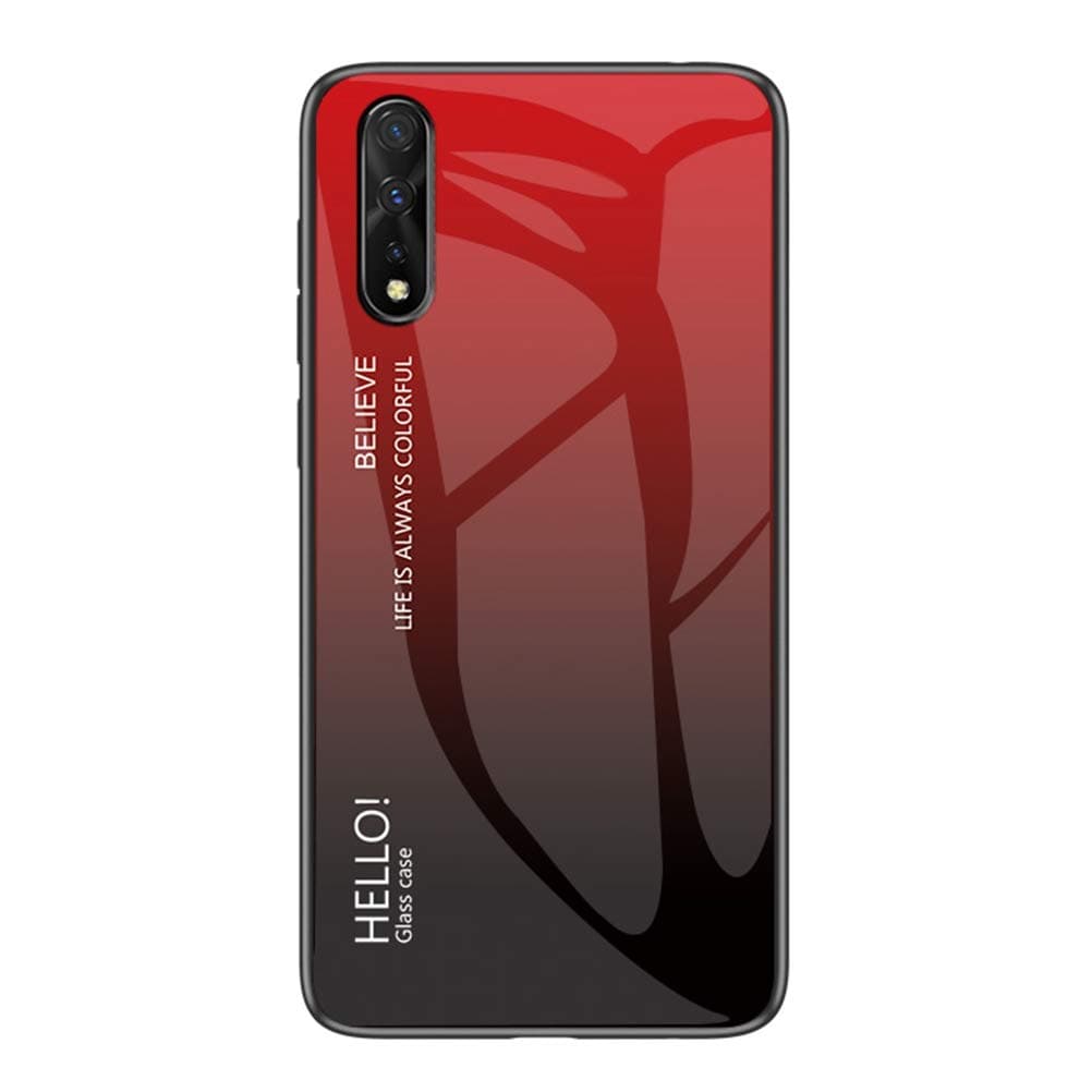 YEESOON Vivo V17 Neo Case, Fantastic Gradient Change Color Case Tempered Glass Backplane Soft TPU Bumper Back Cover for Vivo V17 Neo - Red
