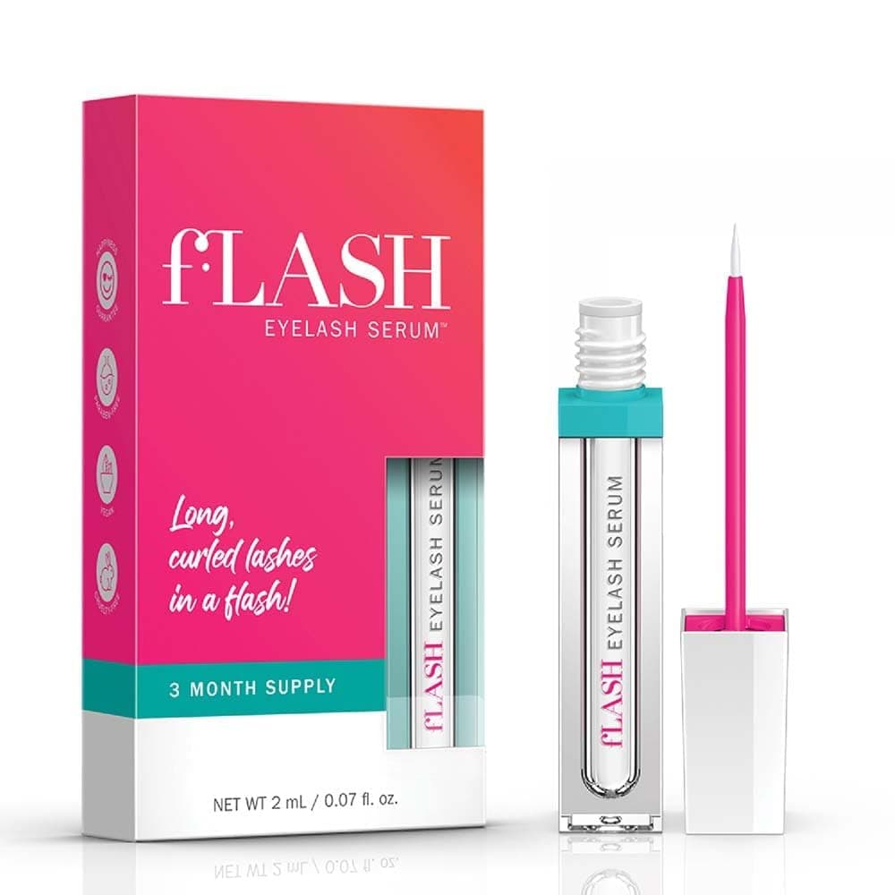 fLASH Eye Lash Serum – Eyelash Growth Serum for Longer, Thicker, Curled Lashes – Natural Lash Enhancer & Strengthener – Safe & Effective Formula – 2ml (3-Month Supply)