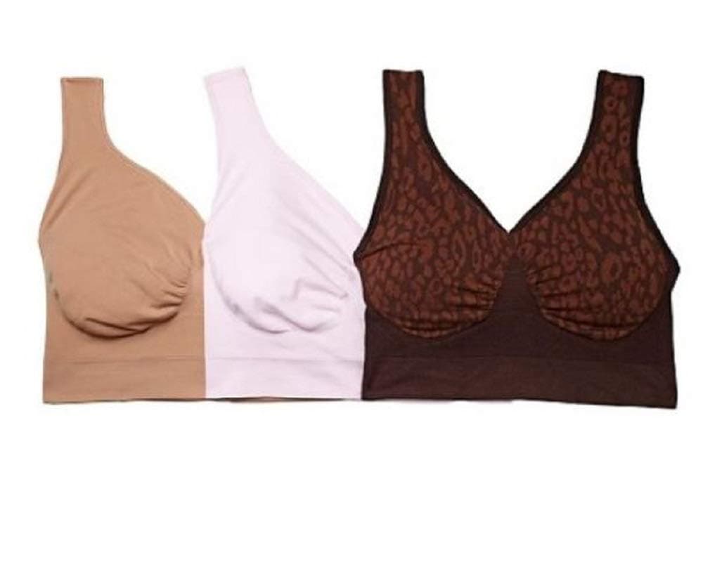 Rhonda Shear Comfort Support "Ahh" Bra 3-pack with Removable - L - Java Cheetah