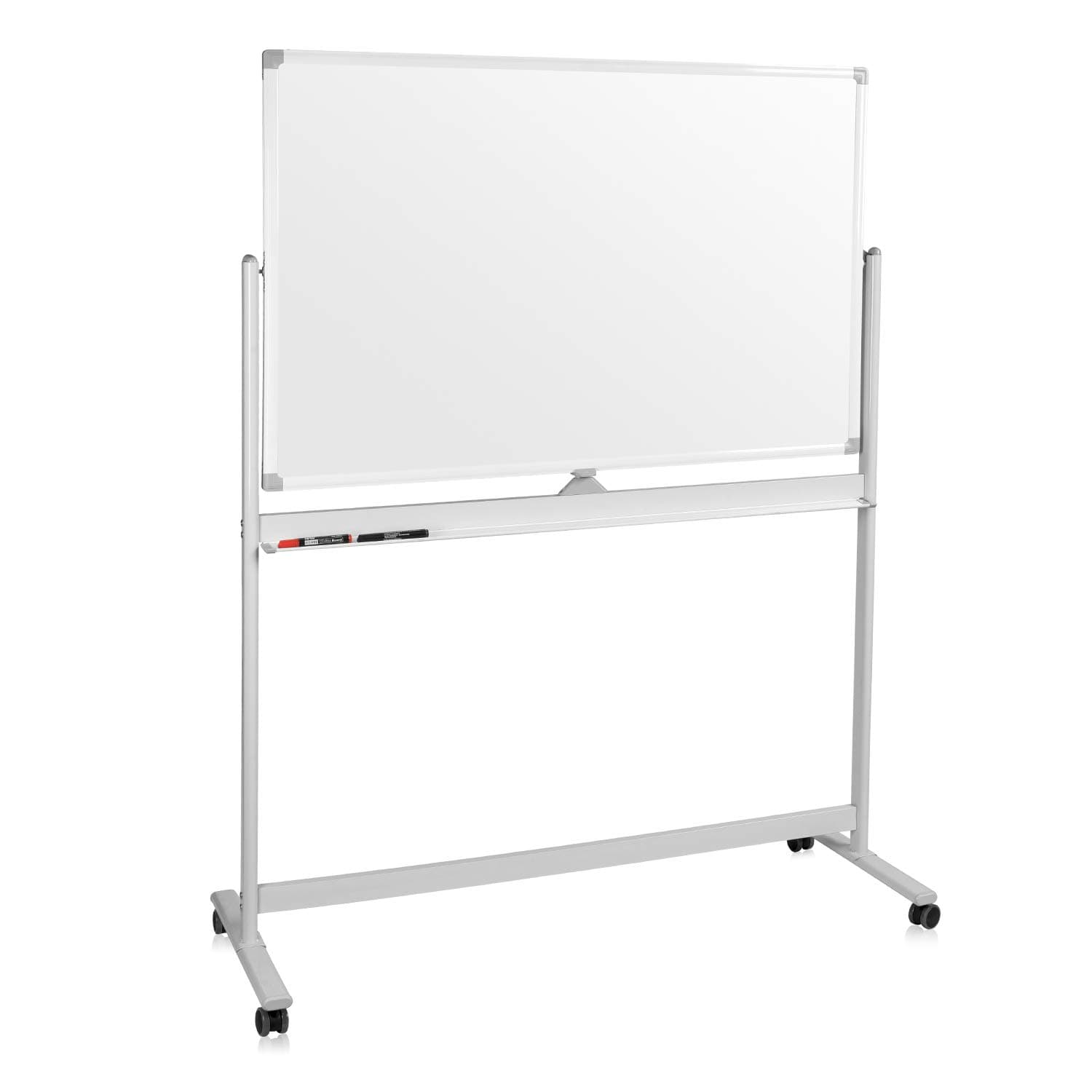 Mobile Whiteboard, Double Sided Dry Erase Board Aluminum Frame, Rolling Stand White Board & Accessories with 4 Markers, 1 Eraser, 12 Push Stickers (48x32)