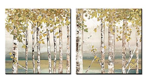 Decor Well 2 Pieces Modern Aspen Canvas Art Decor, Rustic White Birch Tree Painting Print on Stretched Canvas for Wall Decoration