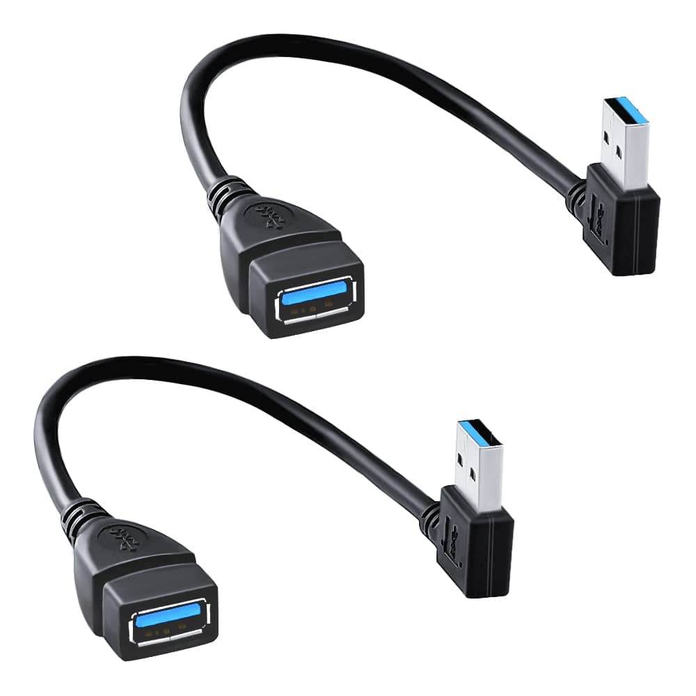 SuperSpeed USB 3.0 Male to Female Extension Data Cable Left and Right Angle 2PCS by Oxsubor(20CM,8IN)