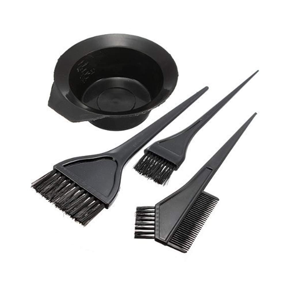 4 Pcs Black Plastic Dyeing Bowl Comb Kit Professional Salon Hair Coloring Dyeing Kit Dye Brush Comb Bowl Tint ToolHair color bowl comb brush kit black 4 piece set