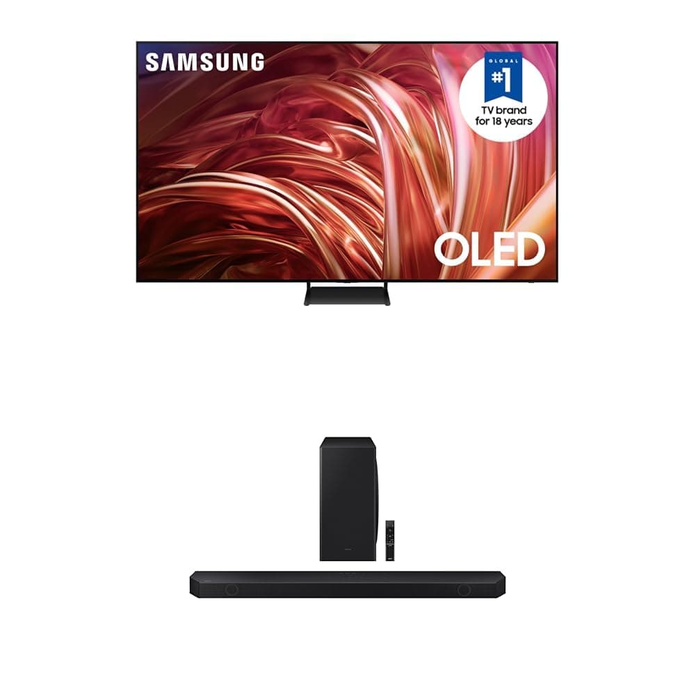 SAMSUNG 55-Inch Class OLED 4K S85D Series HDR Smart TV w/Dolby Atmos (QN55S85D, 2024 Model) Q800D 5.1.2ch Soundbar w/Wireless Dolby Atmos Audio, Q-Symphony, SpaceFit Sound Pro