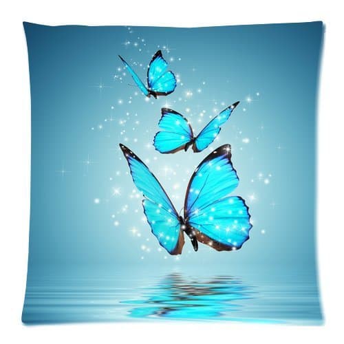 Blue Butterfly Water Reflection Square Decorative Throw Pillow Case 18x18 Inch Custom Personalized Zippered Soft Cushion Case Cover for Sofa(Twin sides)
