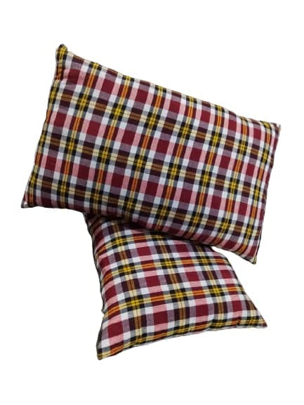 JYMedium Hard Cotton Ultra Soft Cotton Check Bed Pillow Sets (Set of 2, 2P Mhroon Check), Multicolor