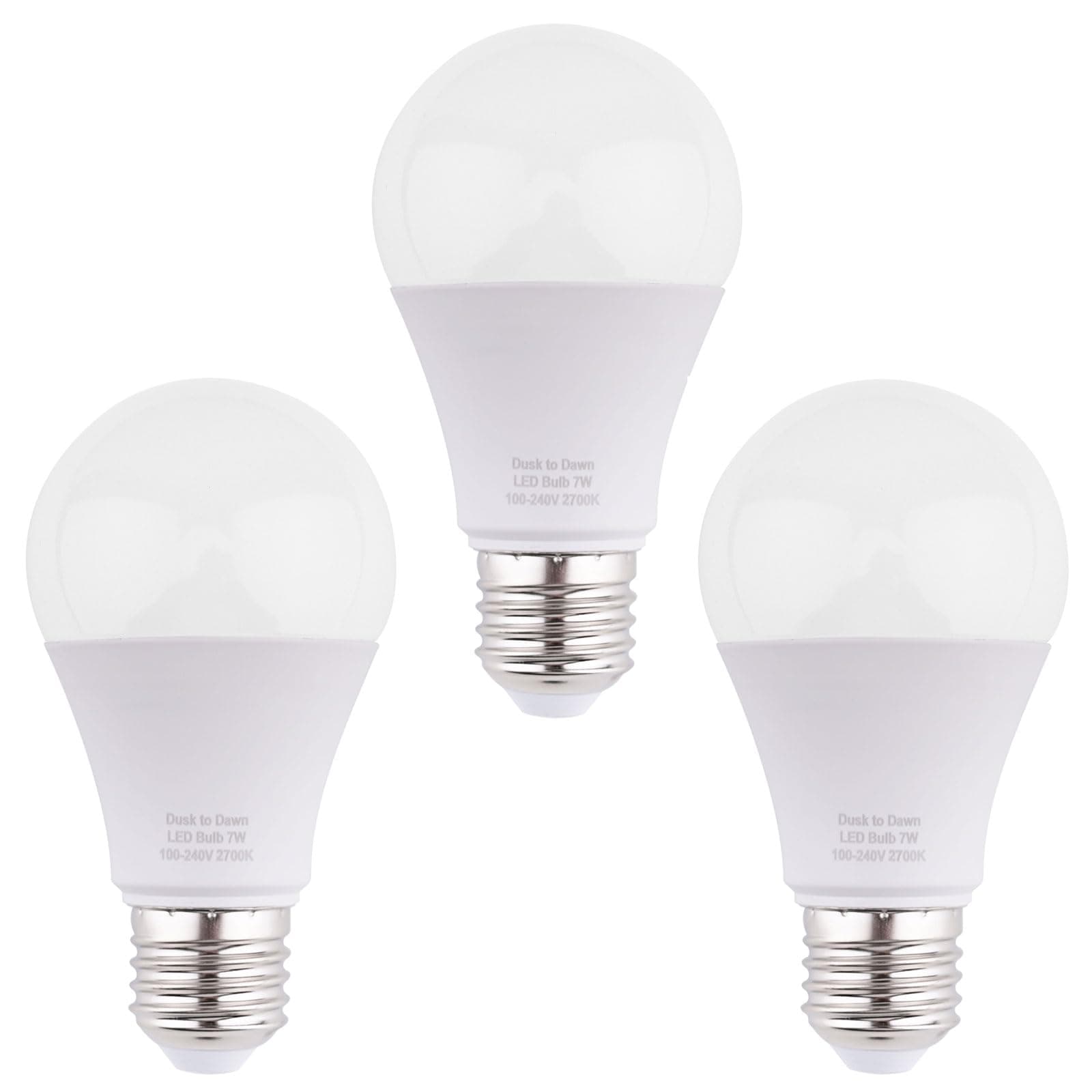 BAOMING Dusk to Dawn Sensor LED Light Bulbs 7W 630 Lumen Warm White 2700K, 60W Equivalent, Automatic On/Off,Suitable Used in Hallway, Yard, Porch, Patio, Garage Lighting,ES E27 Base 240V, 3-Pack
