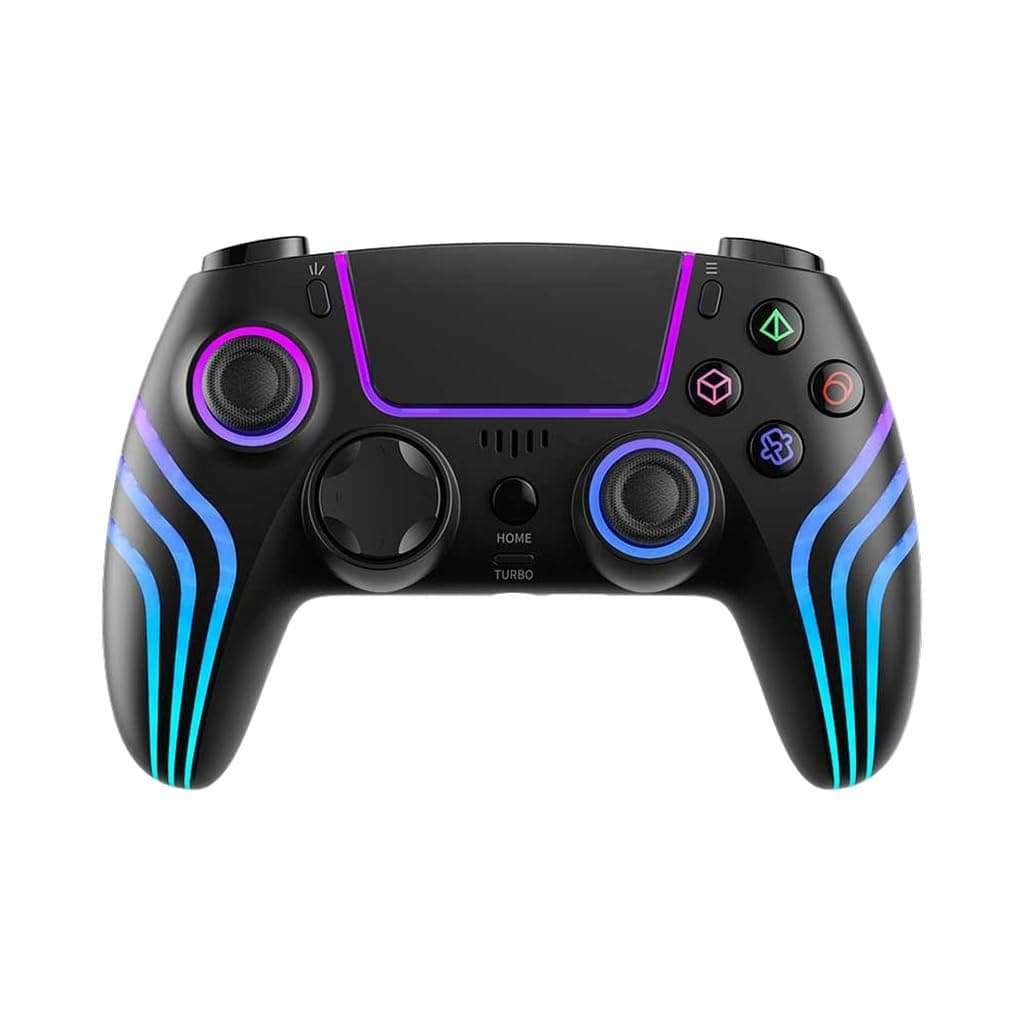 Porodo Gaming PS4 Wireless Controller 6-Axis Gyro & Ergonomic Design, 1000mAh Battery, Bluetooth 5.3 connectivity 10M Working Distance, 8H (RGB On) 20H (RGB Off) Working Time, Turbo function - Black