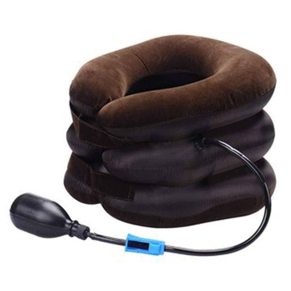 Nylon Extreme 3 Layer Cervical Air Traction Device & Collar Brace, Inflatable & Adjustable Stretcher Support, Brace Pillow For Pain Relief For Men & Women (One Size) BROWN