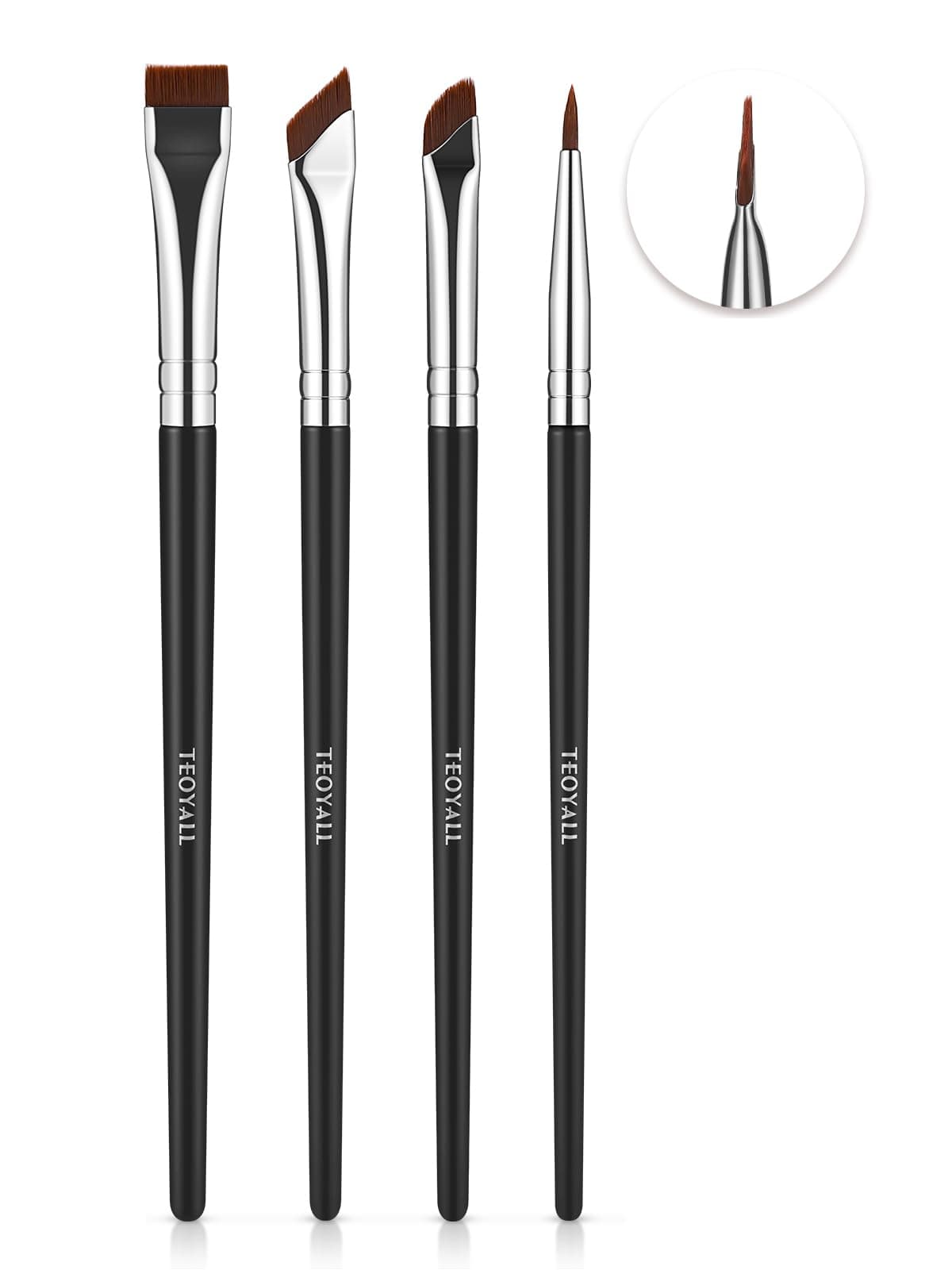 Eyeliner Brushes Set, 4 PCS Ultra Thin Slanted Angled Brush Precision Fine Point Eyeliner Brush Flat Eyebrow Brush (4 Eyeliner Brushes)
