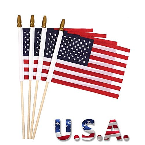 NECOA Small American Flags on Stick-Quality Printed Mini US American Hand Held Stick Flags Spear Top Pack of 24(4x6 Inch)