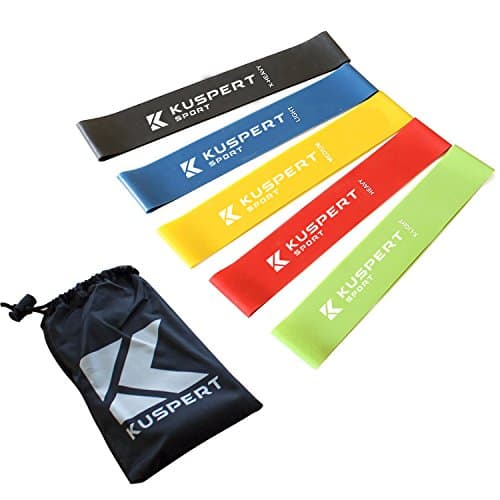Kuspert Resistance Loop Exercise Bands - Set of 5 with Instruction Guide Carry Bag, Best Home Fitness Exercise Bands for Legs Crossfit Workout Physical Therapy Pilates Yoga Rehab