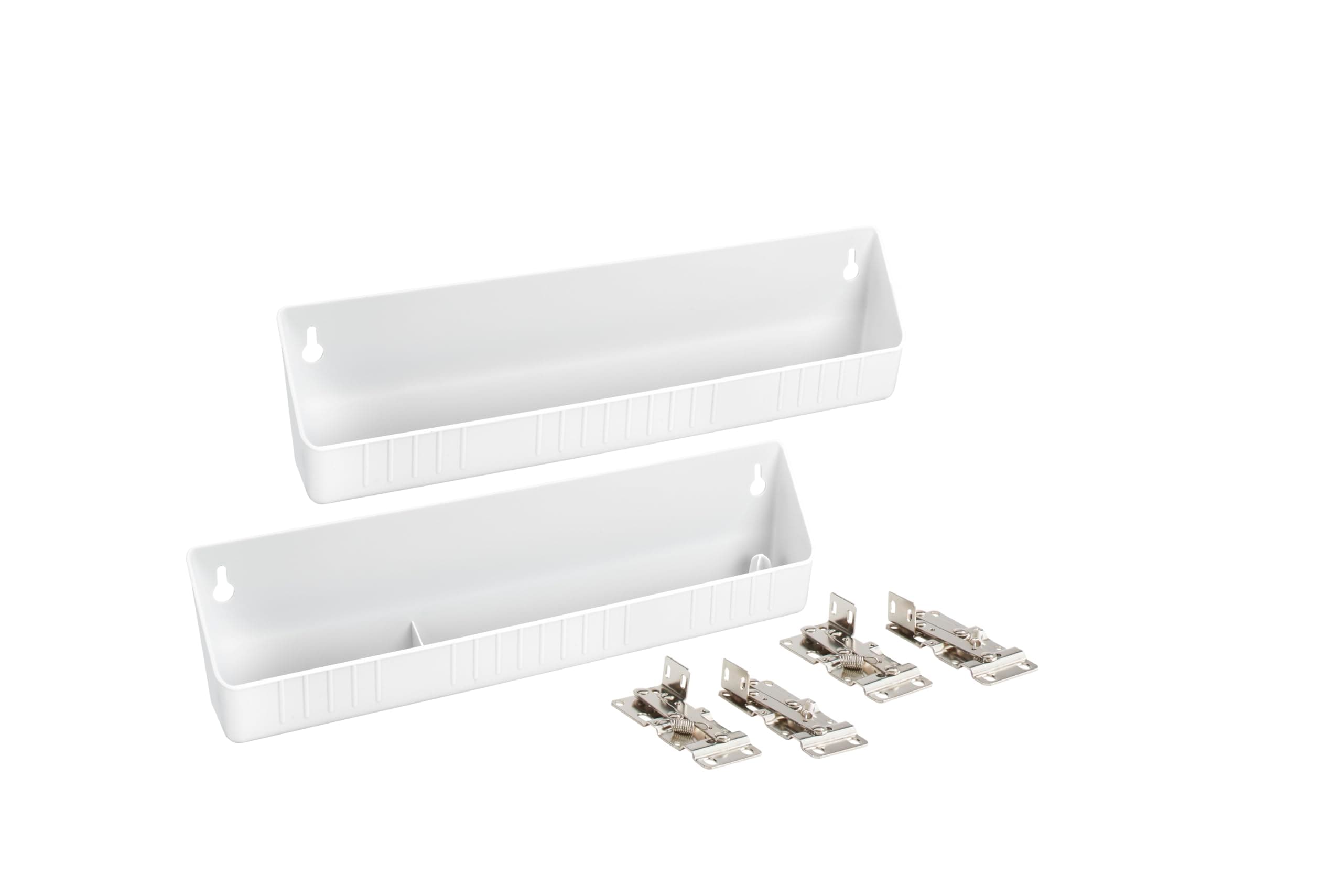 14" Tip-Out Plastic Sink Trays for Kitchen and Bathroom Base Cabinet, Pull Out Vanity Shelf Home Organizer, White, 6572-14-11-52