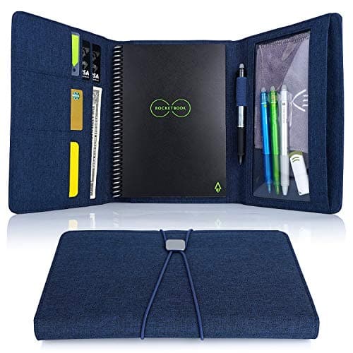 Folio Cover for Rocketbook Everlast, Wave Executive Size, Cloth Fabric, Water-resistant, Multi Organizer with Pen Loop, Phone Pocket, Business Card Holder, fits A5 size Notebook, Blue, 9.4 x 6.3 Inch
