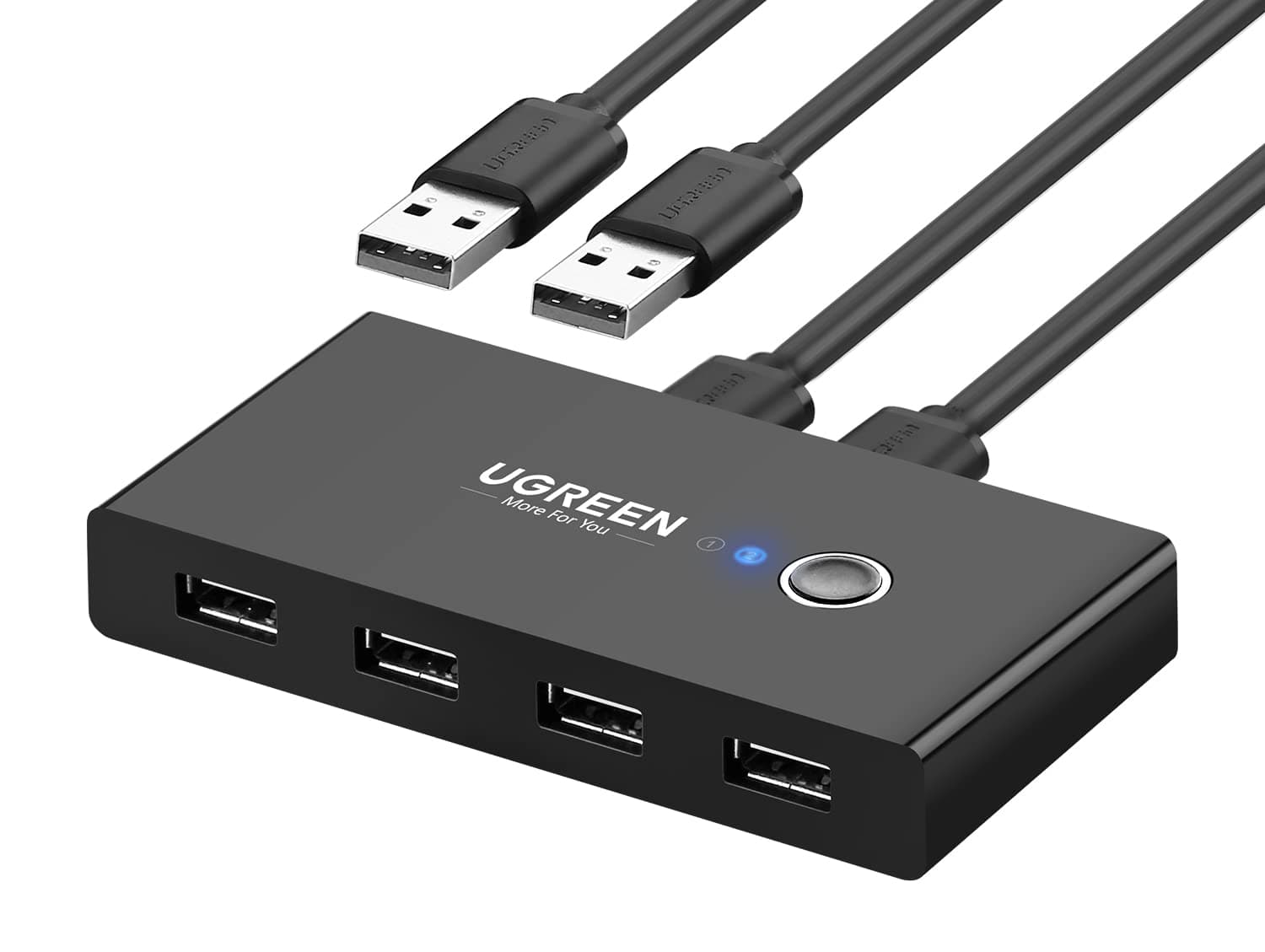 UGREEN USB KVM Switch Selector USB 2.0 Splitter 2 Computers Sharing 4 USB Devices 2 In 4 Out Switcher Box Hub for Mouse, Keyboard, Scanner, Printer, One-Button Switch, 2 Pack USB A to A Cable 1.5M