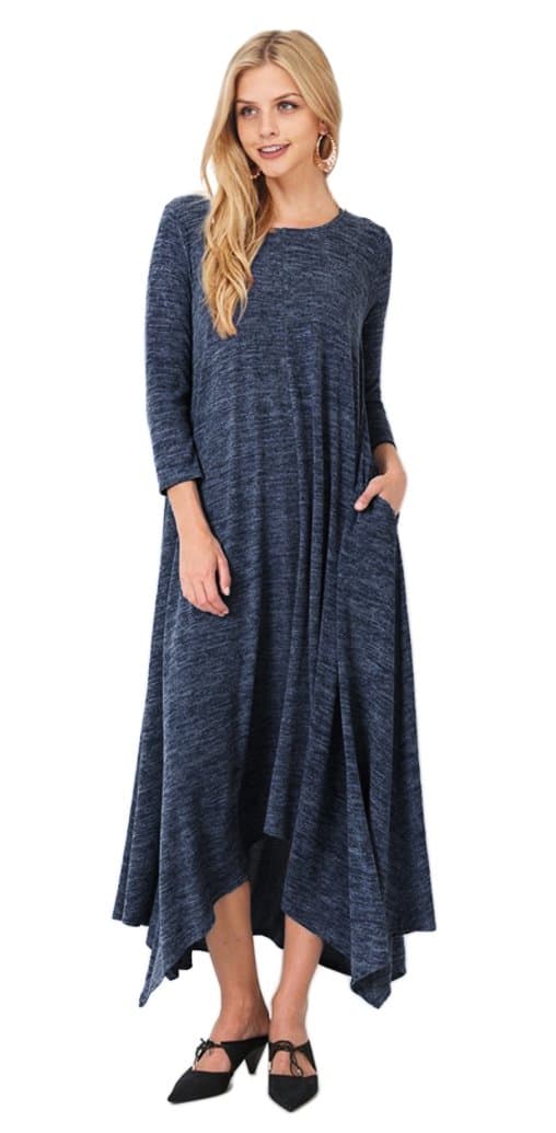 Tabeez Women's Casual Loose Asymmetrical Handkerchief-Hem Long Sleeve Heathered Knit Maxi Sweater Dress…