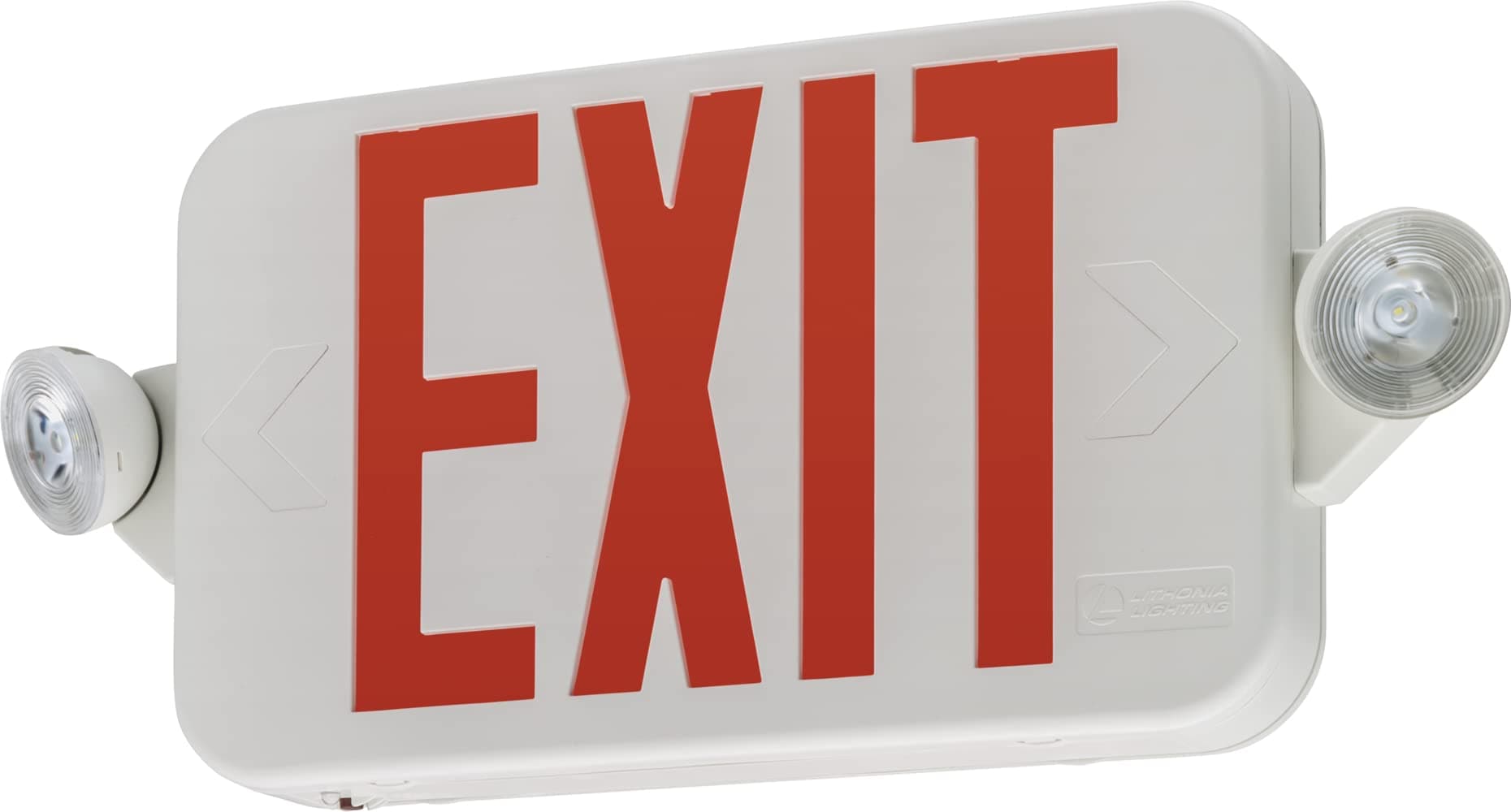 Lithonia Lighting Basics LED Exit Sign/Emergency Light Combo, Red/Green Switchable Exit Sign and Emergency Lights for Business, 2-Head Fixture, Round Lamp Heads, White (ECRG RD M6)