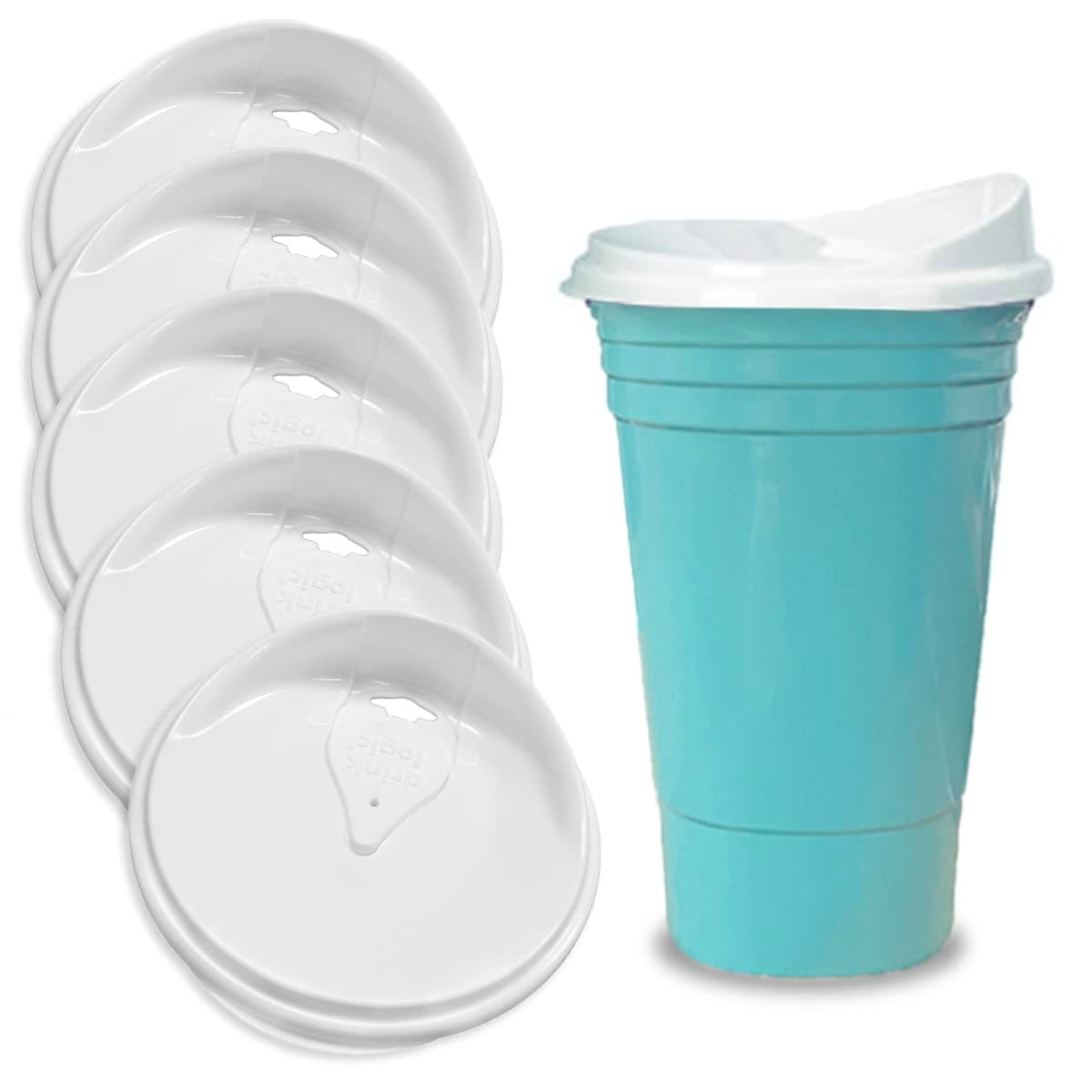 Sili WrapsDouble Wall Unbreakable Plastic Party Cup SNAP-ON LIDS | Reusable | Dishwasher Safe | Set of 5 Snap-on Lids | WHITE