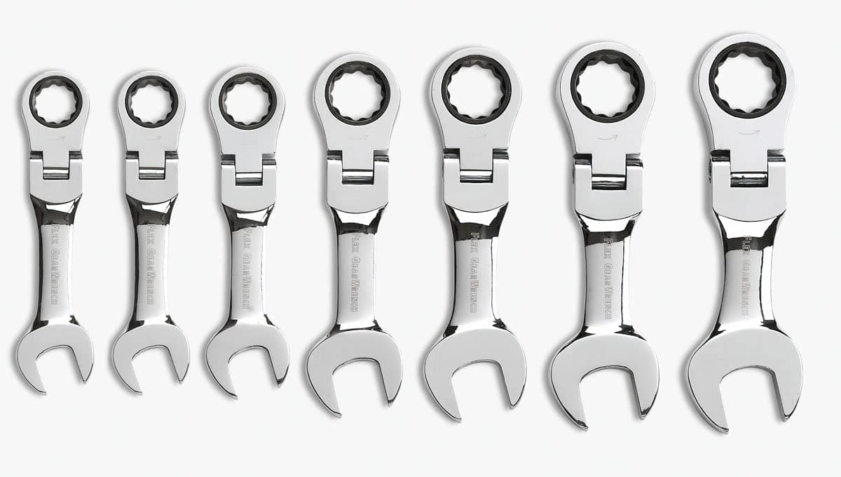 GEARWRENCH 7 Pc. 12 Pt. Stubby Flex Head Ratcheting Combination Wrench Set, SAE - 9570