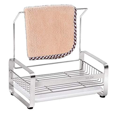 Rag Rack Drain Rack Tableware Kitchen Sponge Rack Sink Caddy Cleaning Brush with Drain Pan Stainless Steel 304
